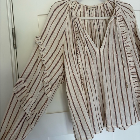 ULLA JOHNSON Liana Metallic Stripe Ruffle Balloon Blouse Sz 6 - Picture 5 of 11
